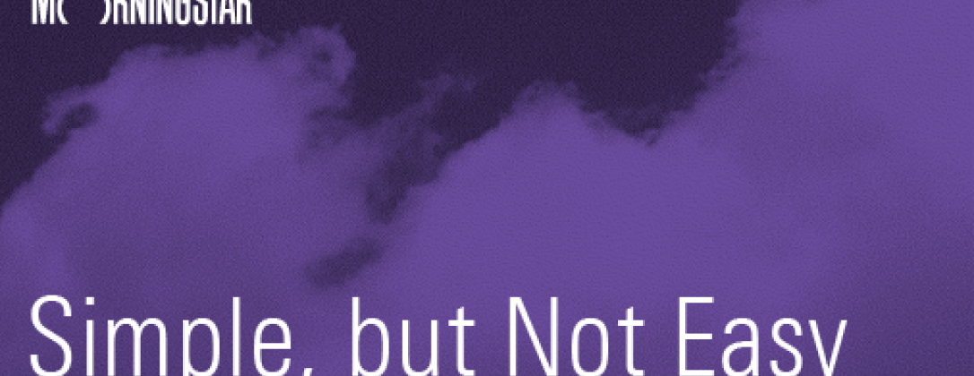 simple but not easy podcast title photo with cloudy purple background.