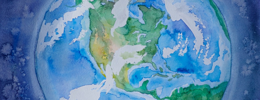 a waterpainting of the globe.