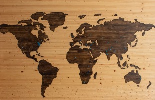 wooden map of the world
