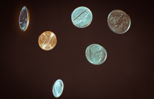 Falling coins.