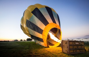 a hot air balloon taking off.